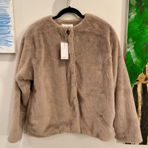 Samantha Mos2 blue Jackets & Blazers - Faux Fur Jacket in Taupe
